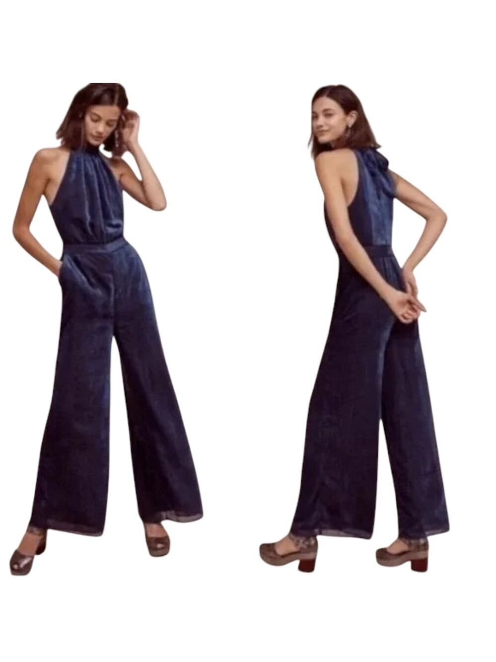 ANTHROPOLOGIE ELEVENSES Nova Velvet Halter Jumpsuit
